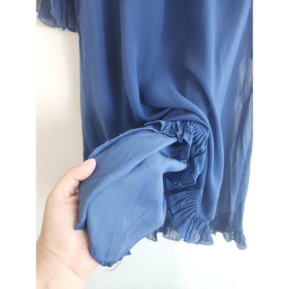 Wink Revolve "Kasey" Navy Blue 100% Silk Tulle Hooded A-Line Dress size X Small - Picture 7 of 9